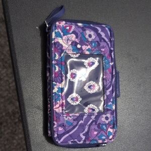 Purple and Blue Floral Phone Case with Zipper Closure